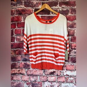 Payton Orange & White Striped Pocket Knit Top